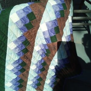 Handmade Patchwork Table runner or wall hanging.Quilted in Blue Brown and purple